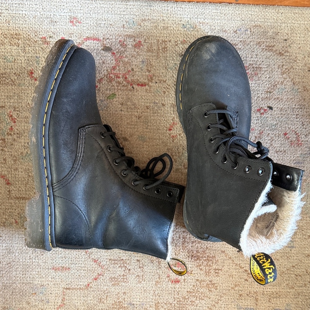 Dr. Martens Black Boots with Fur Trim